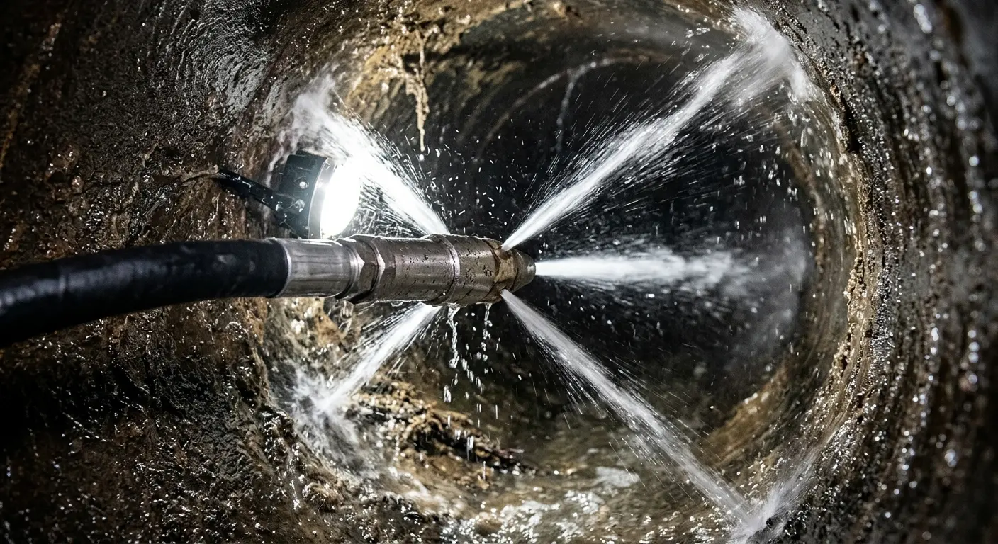 High-pressure hydro jetting nozzle cleaning sewer pipe for Trenchless Sewer Repair in Youngstown